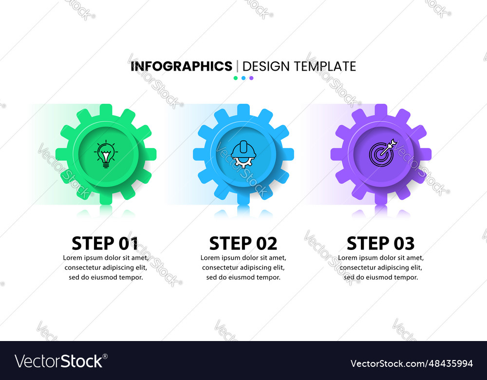 Infographic template 3 gears in a row with icons vector image Infographic template 3 gears in a row with icons