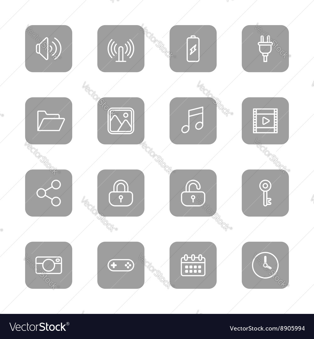 Line web icon set on gray rounded rectangle