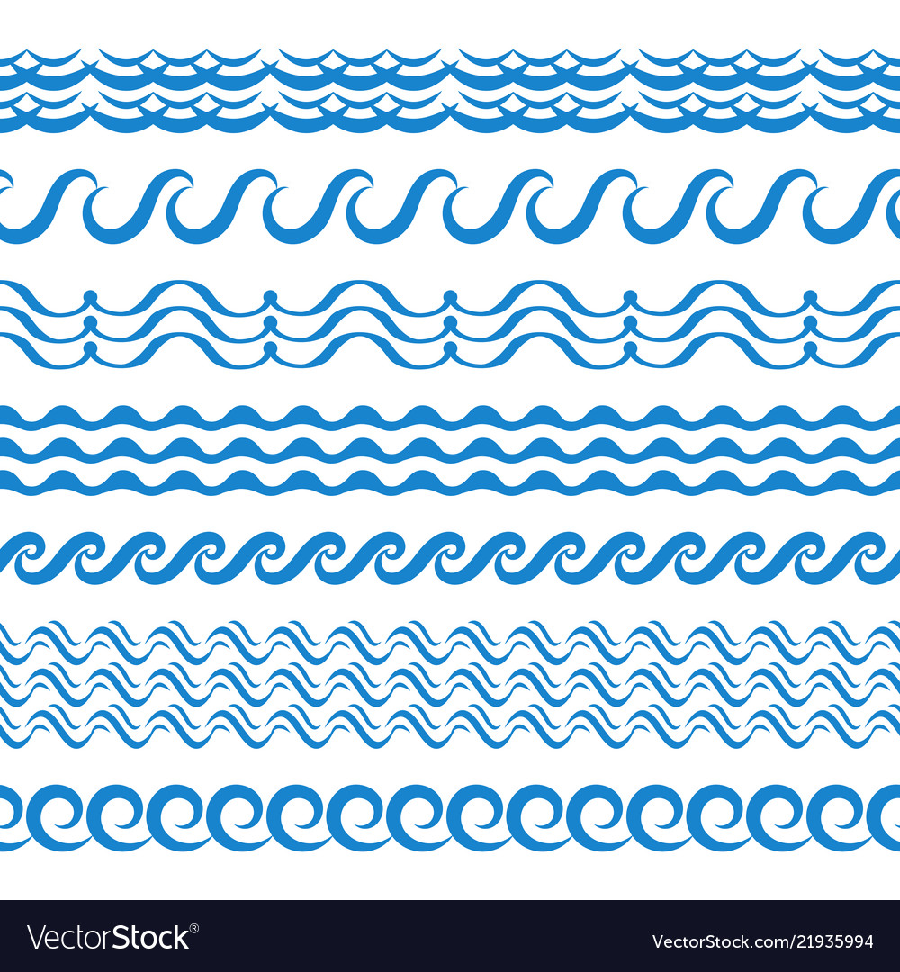 Sea water waves seamless borders aqua elements