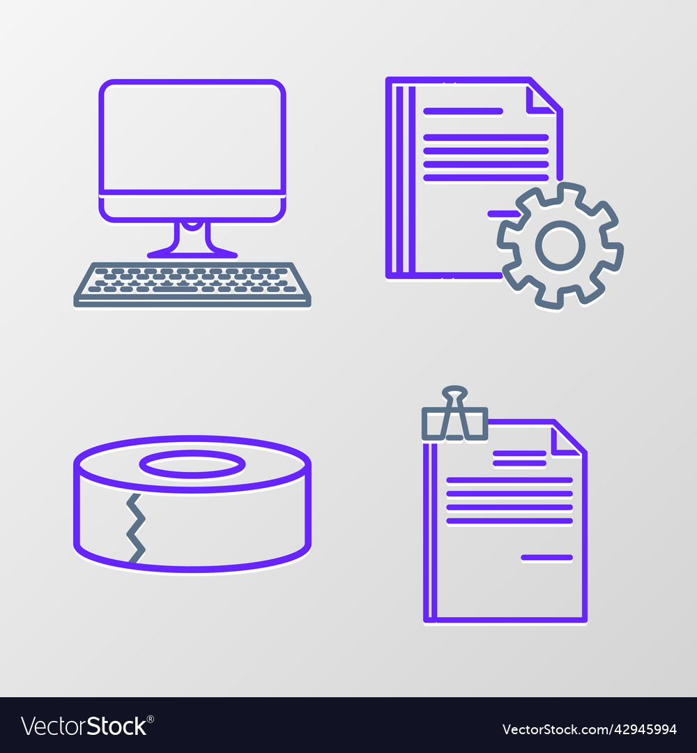 Set line file document and binder clip scotch vector image Set line file document and binder clip scotch