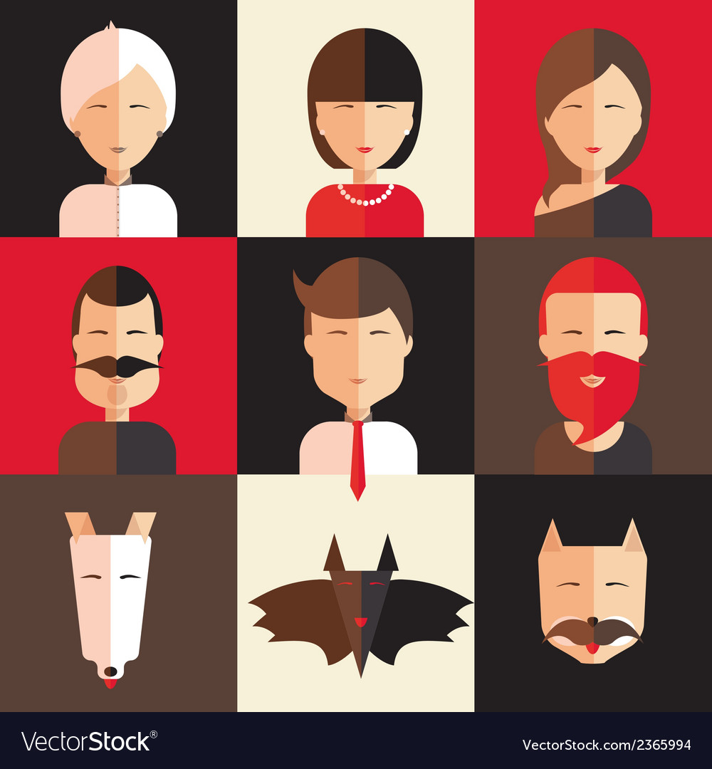 Set of avatars women men animal