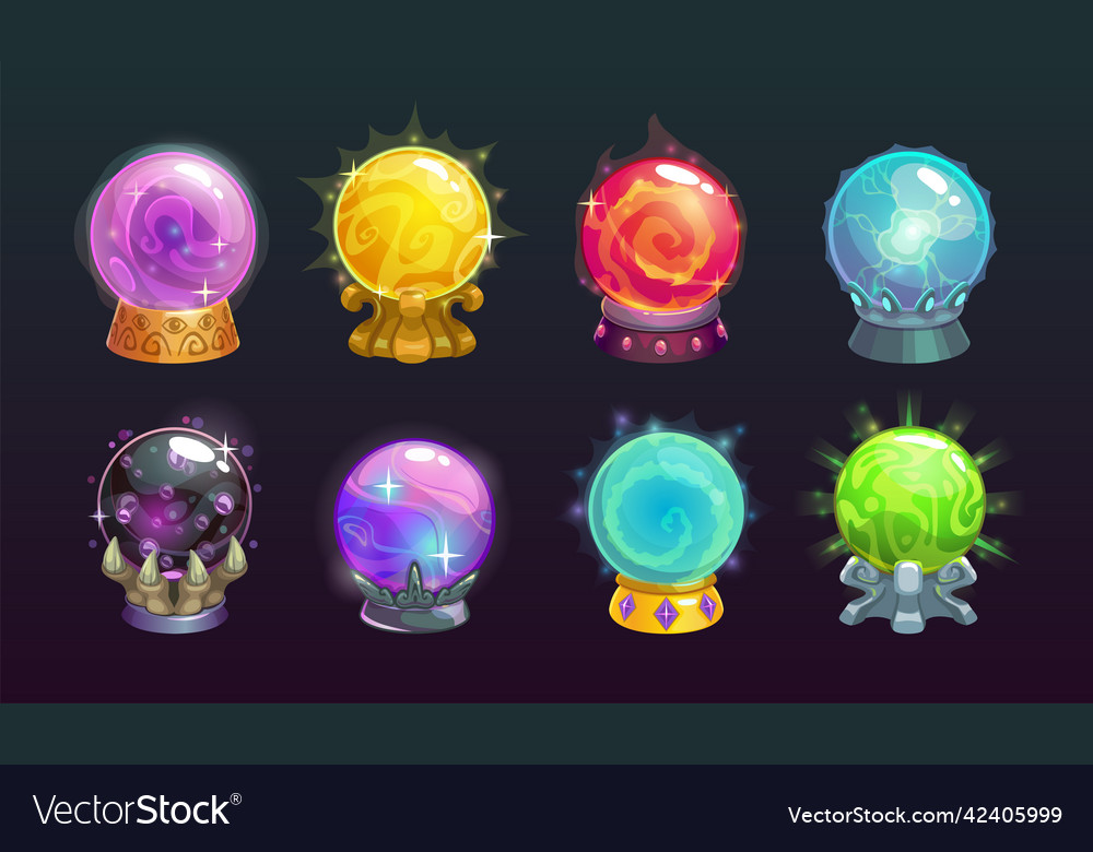 Cartoon magic balls fairy crystals set Royalty Free Vector