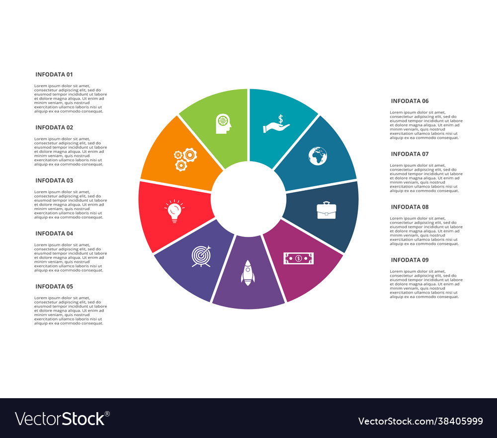 Circle elements graph diagram with 9 steps Vector Image Circle elements graph diagram with 9 steps