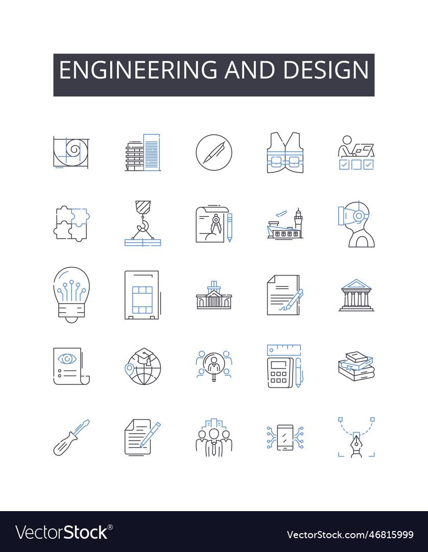 Engineering and design line icons collection vector image Engineering and design line icons collection