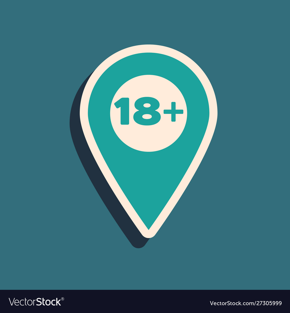 Green map pointer with 18 plus icon isolated vector image Green map pointer with 18 plus icon isolated