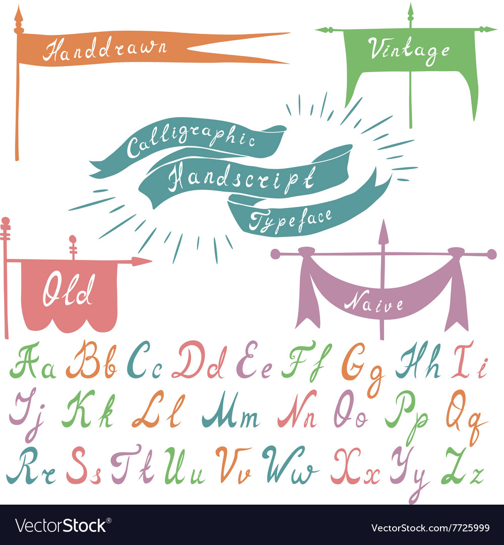 Set Of Calligraphic Handdrawn Font And Banners Vector Image