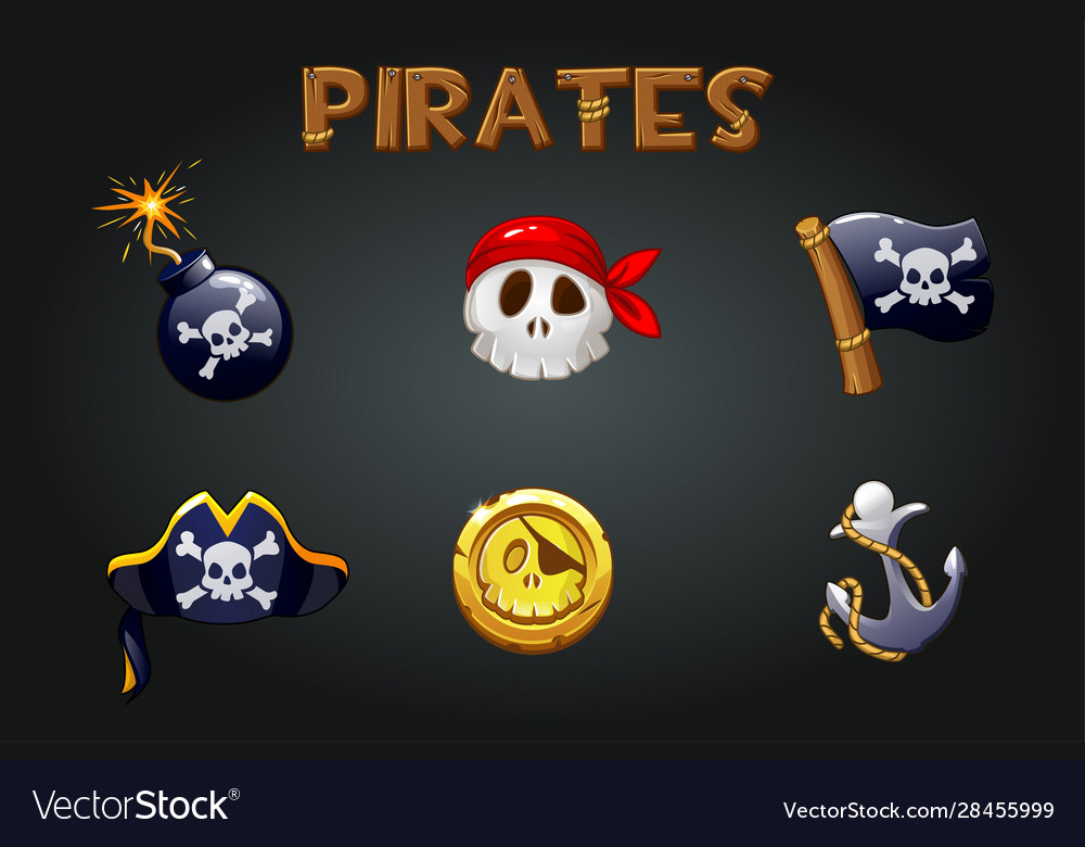 Set pirate icons and symbols Royalty Free Vector Image