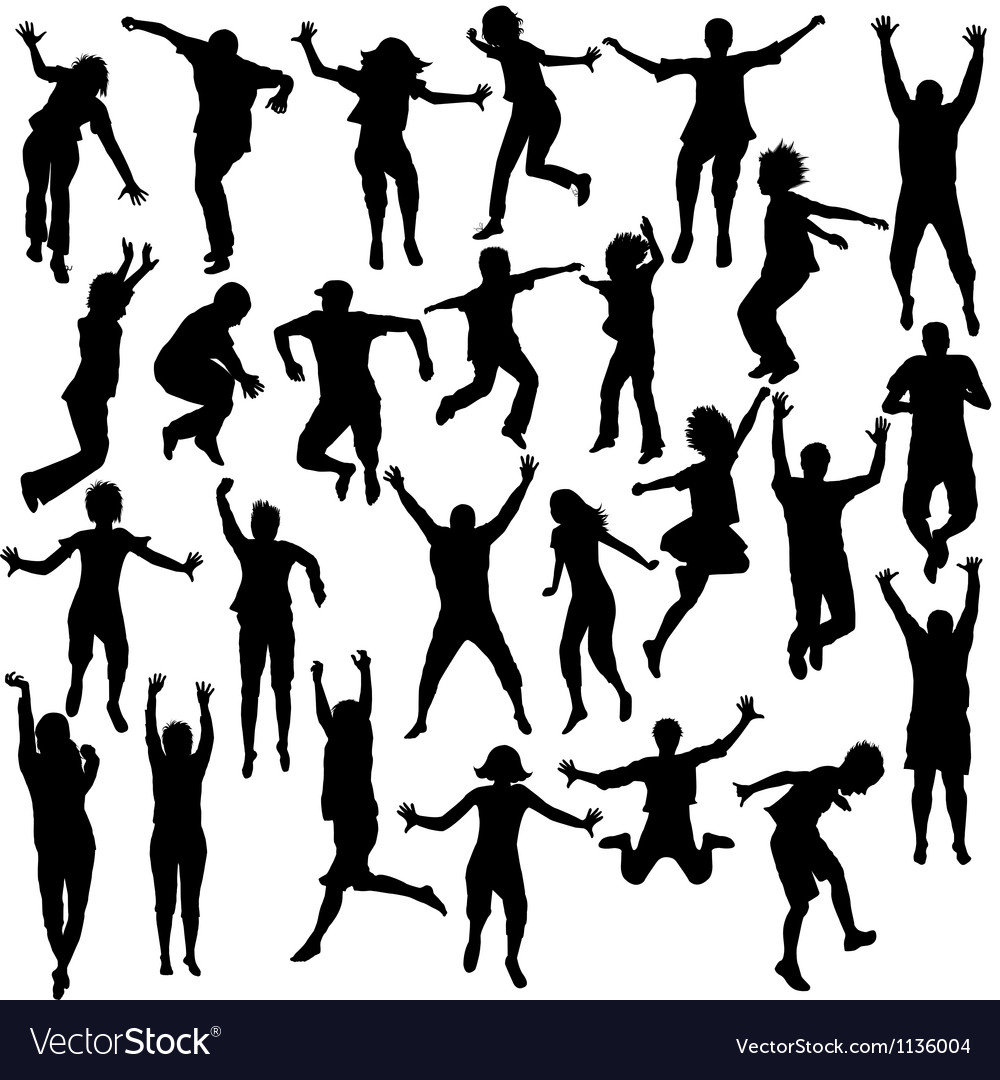 Kinder springen Silhouetten