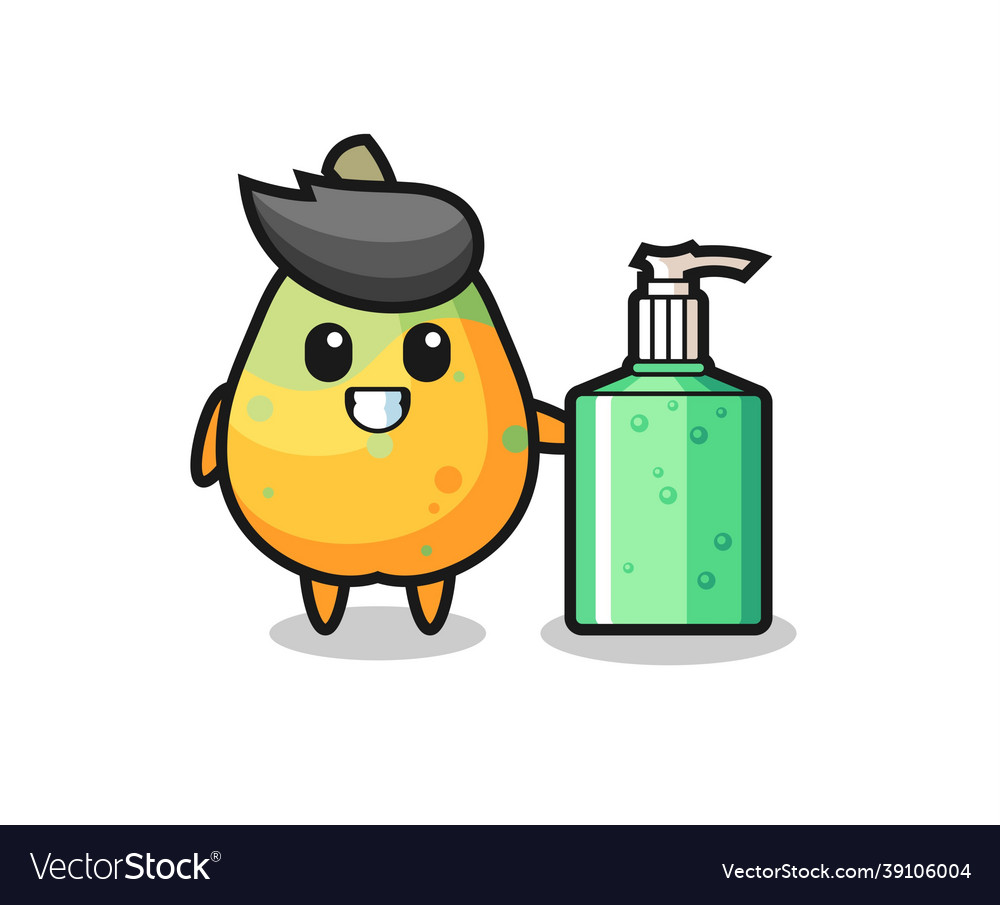 Cute papaya cartoon with hand sanitizer