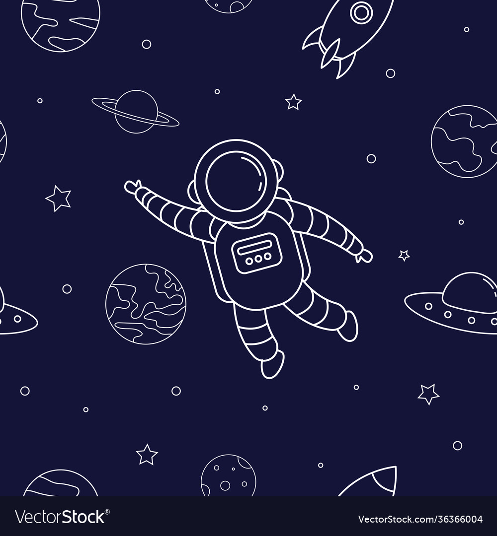Seamless pattern with astronaut and outer space