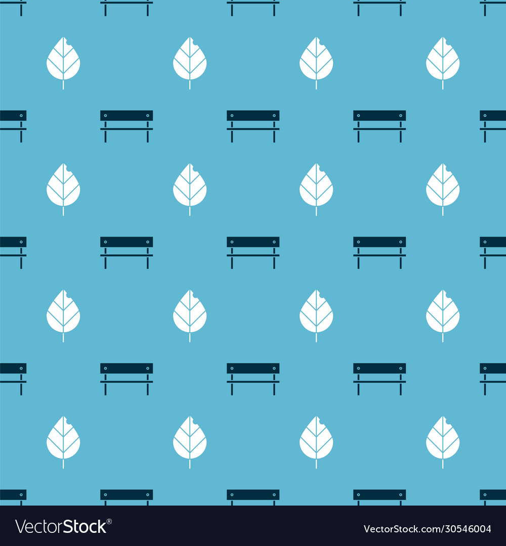 Set bench and leaf on seamless pattern vector image Set bench and leaf on seamless pattern