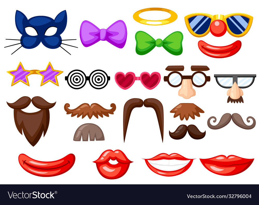 Set fun masks party birthday photo booth props vector image Set fun masks party birthday photo booth props