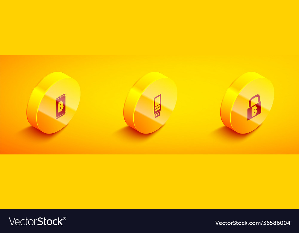 Set isometric mining bitcoin from mobile usb vector image Set isometric mining bitcoin from mobile usb