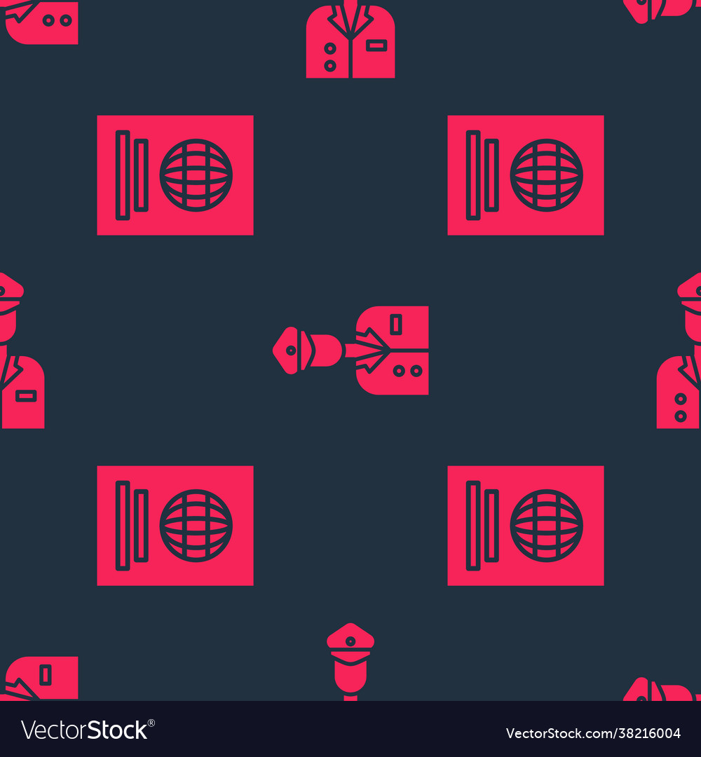 Set passport and pilot on seamless pattern