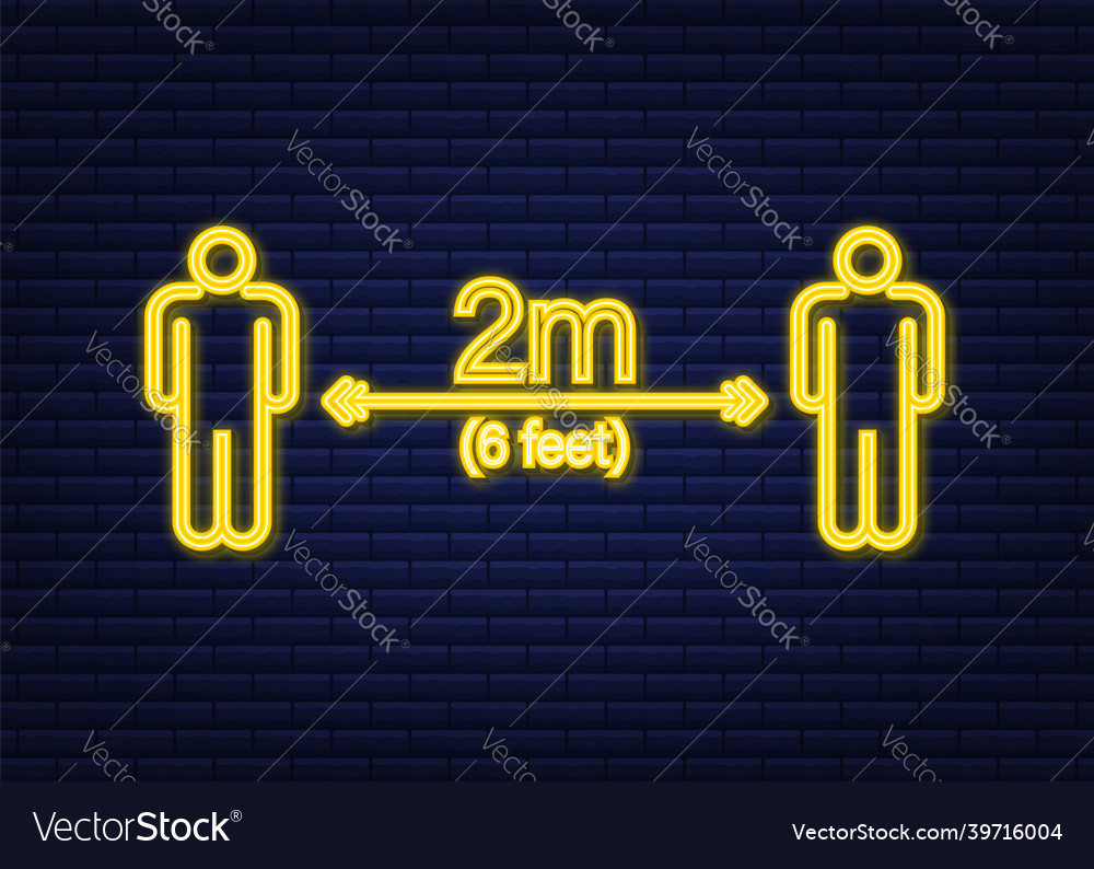 Social distance signage neon icon please wait