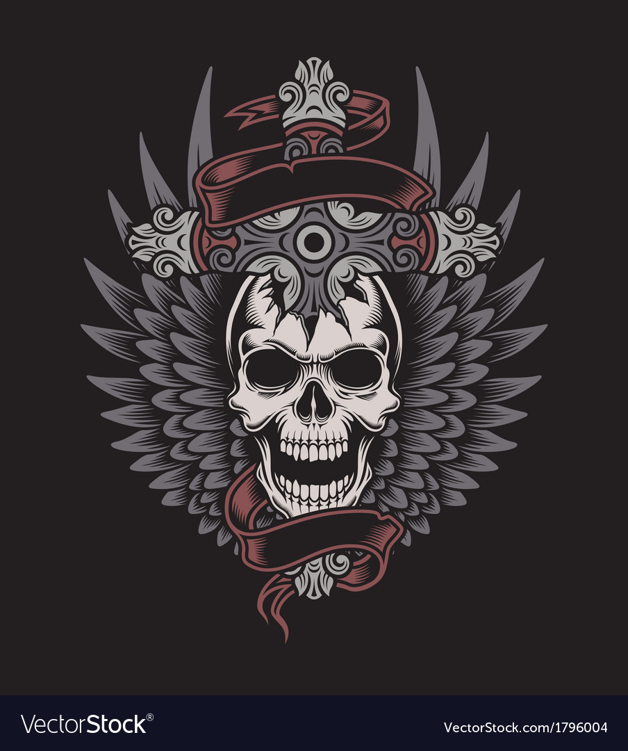 Winged skull with cross Royalty Free Vector Image