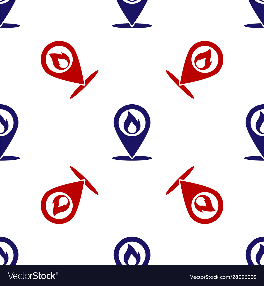 Blue and red map pointer with fire flame icon