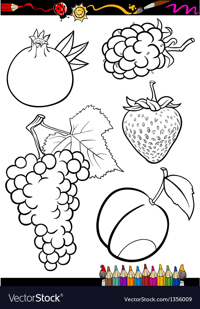 Cartoon Fruits Set For Coloring Book Vector Image