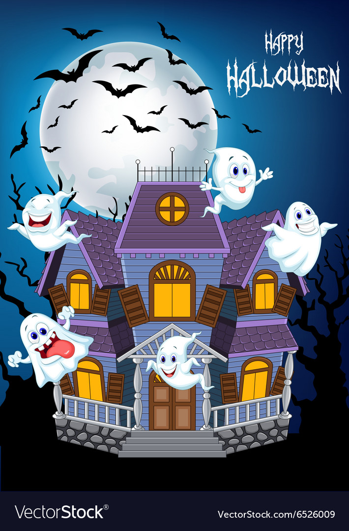 Cartoon Halloween Haus mit Geistern