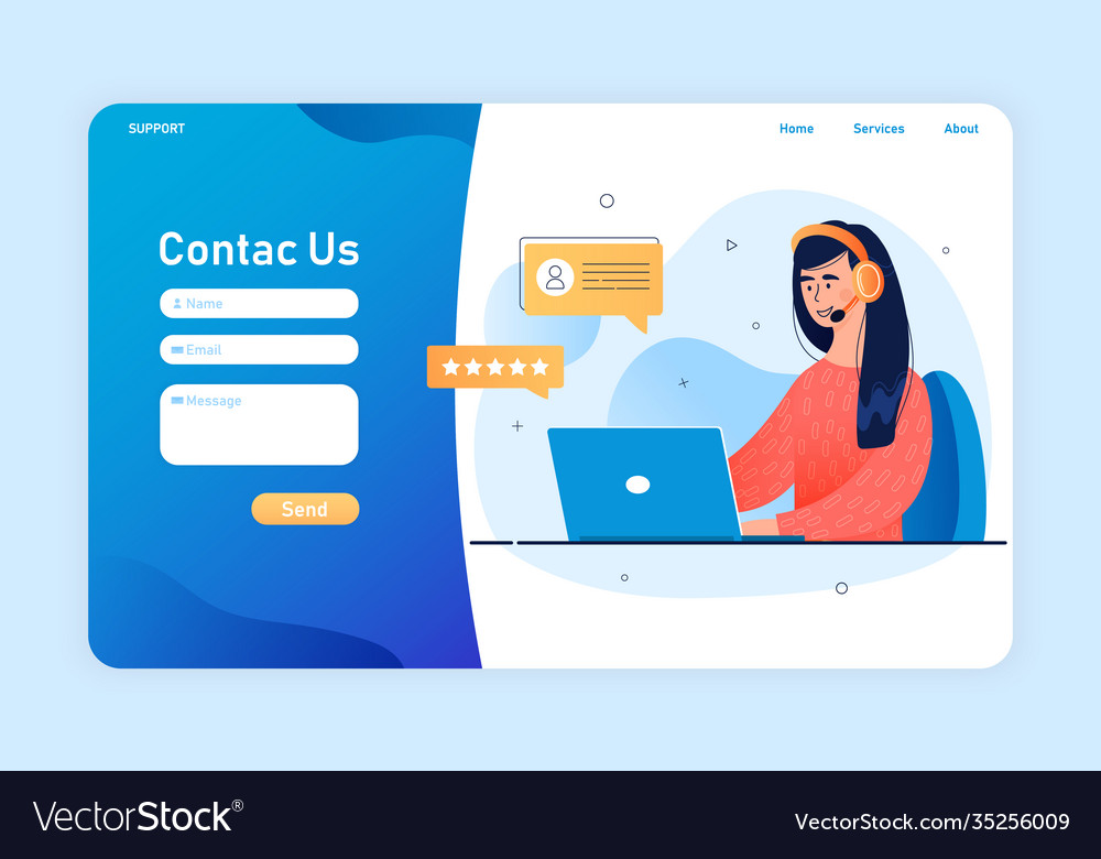 Contact Us Form Template For Website Landing Page Vector Image