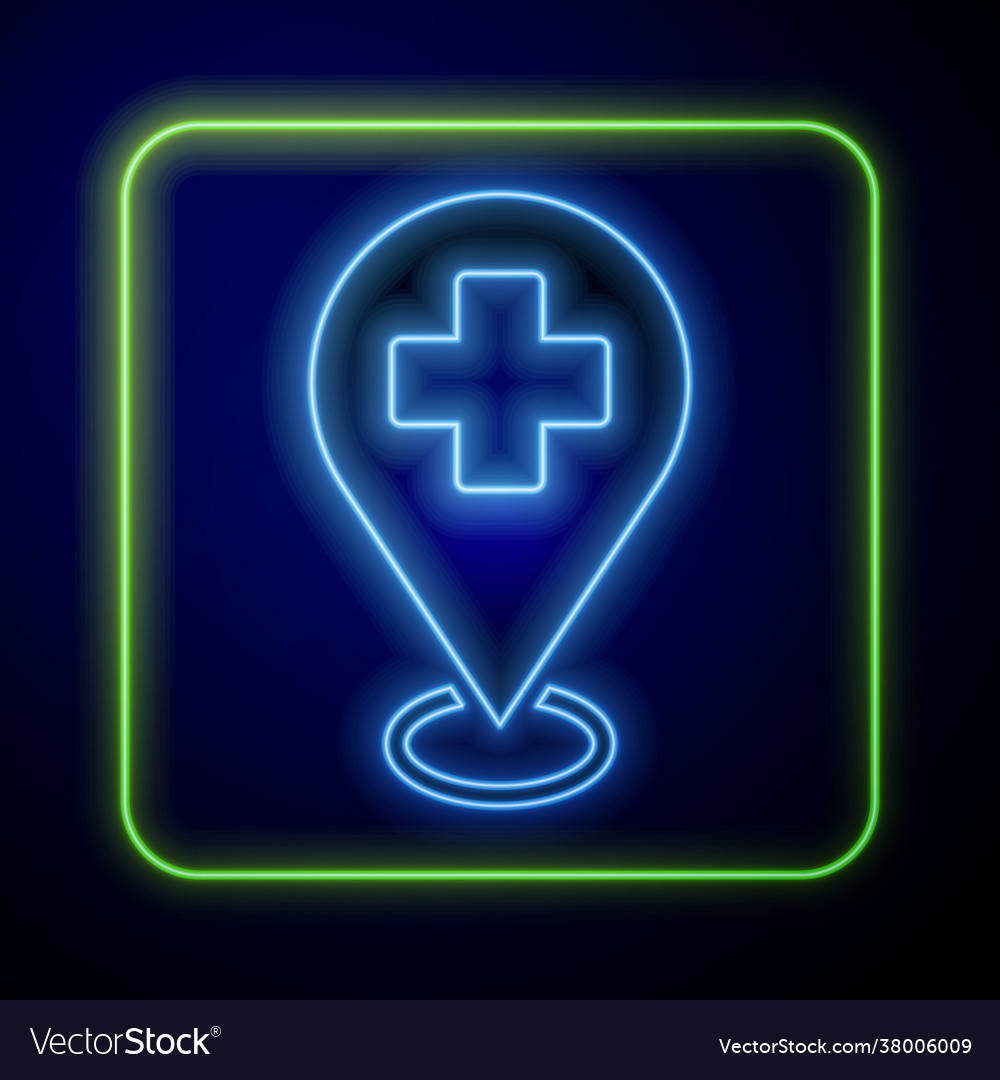 Glowing neon medical map pointer with cross vector image Glowing neon medical map pointer with cross