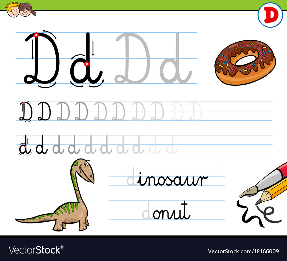 how-to-write-letter-d-worksheet-for-kids-vector-image