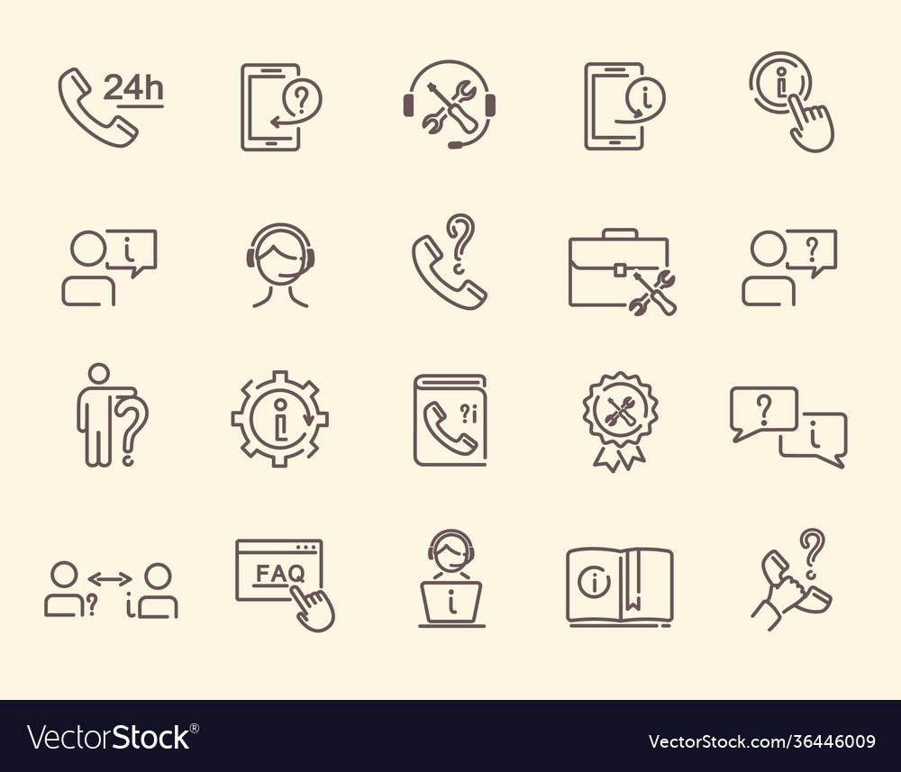 Set help and support related line icons vector image Set help and support related line icons