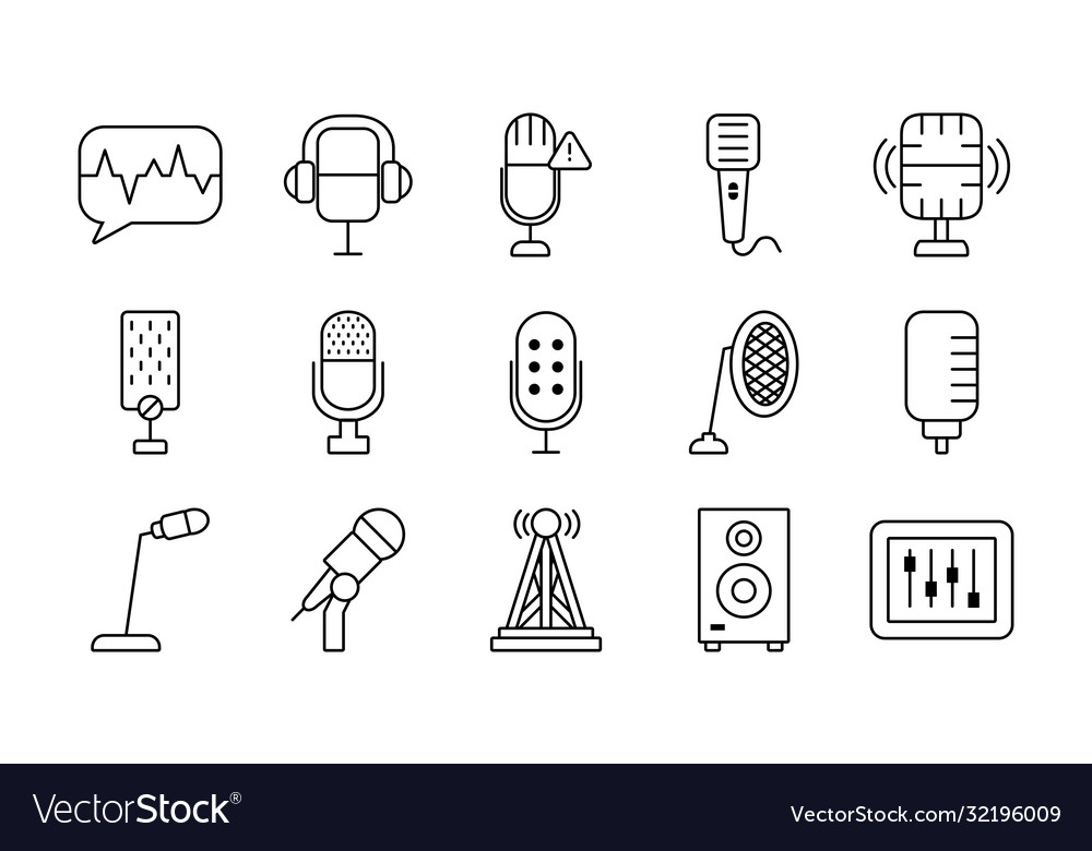 Speaker and retro microphone icon set line style vector image Speaker and retro microphone icon set line style