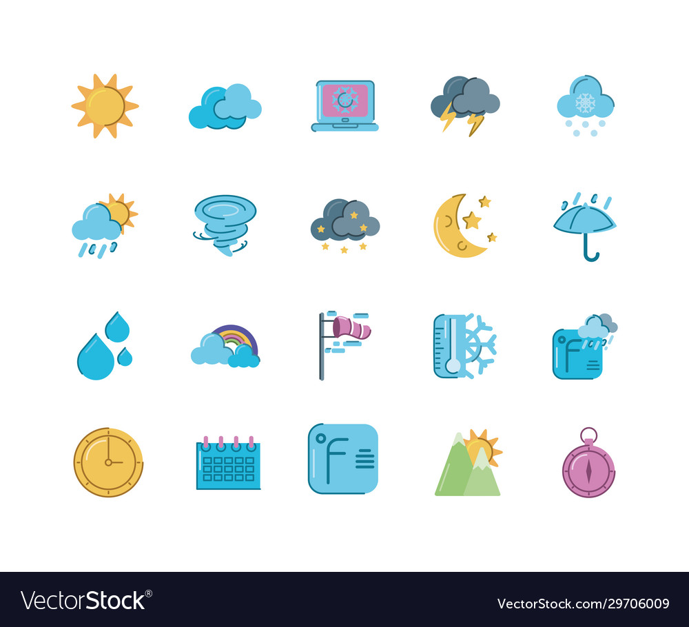 Sonnen- und Wetterkonzept Icons setzen flaches Design