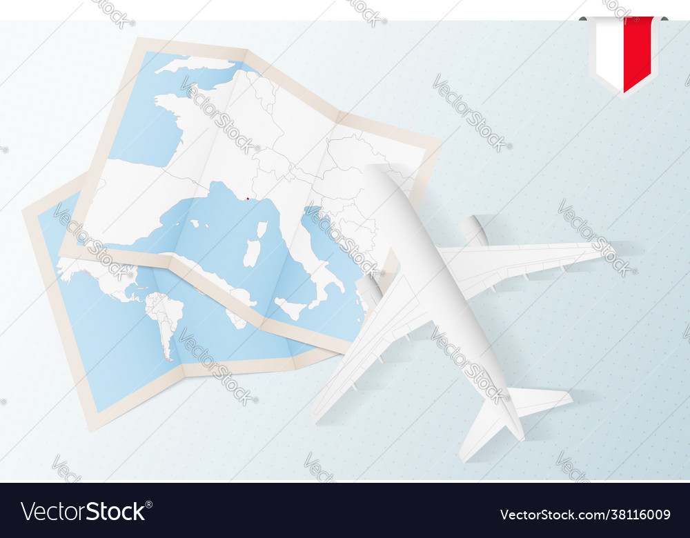 Travel to monaco top view airplane with map