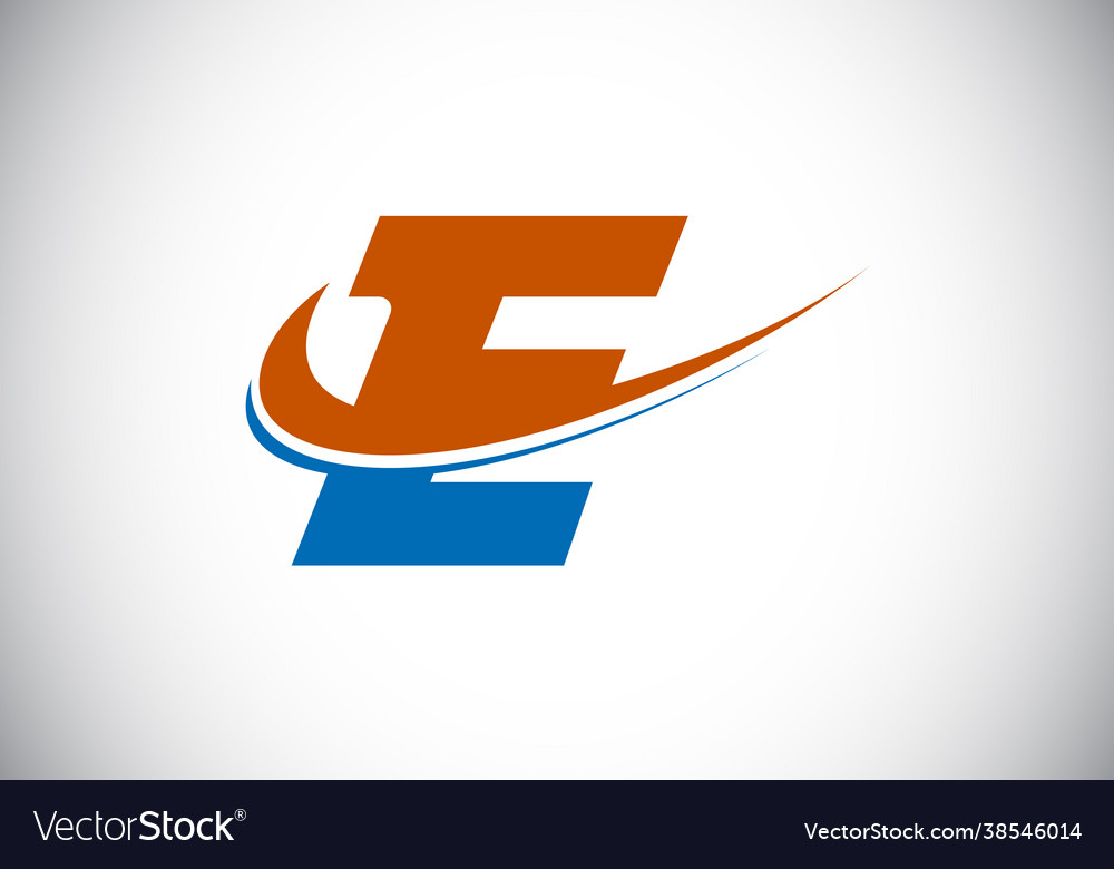Initial letter e with swoosh red and blue logo