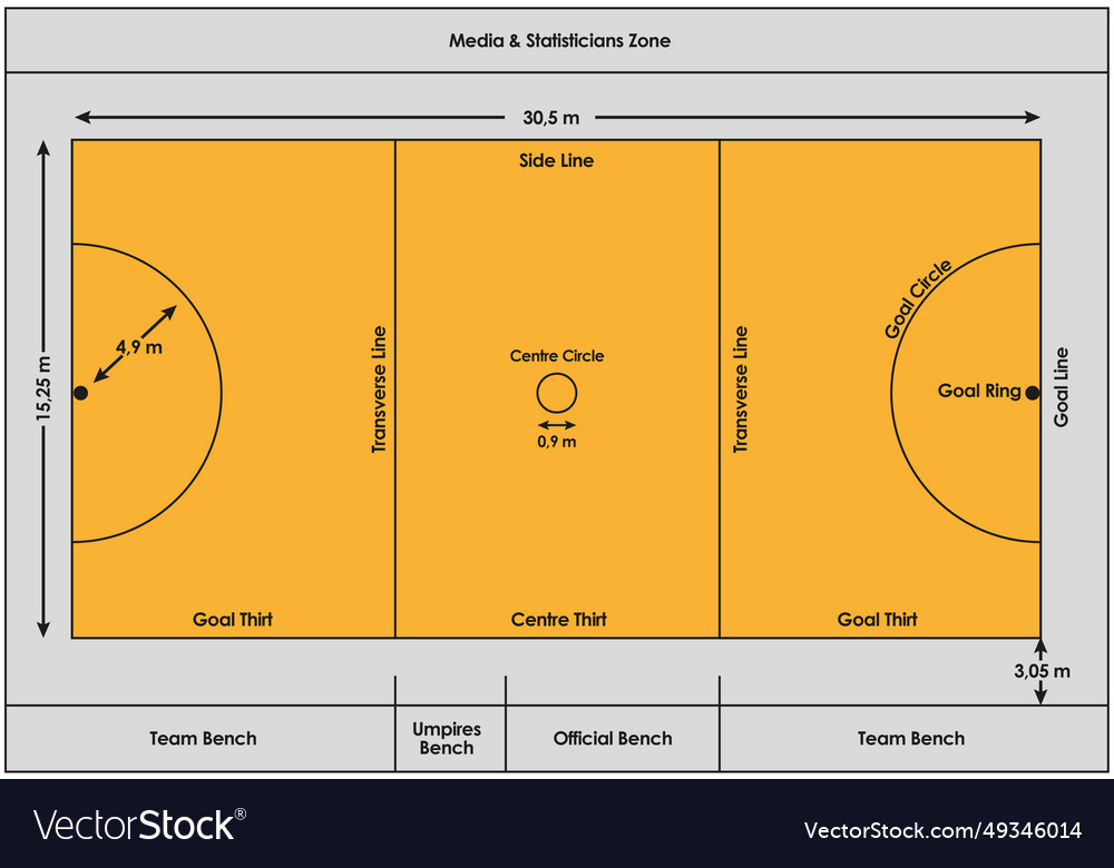 Netball Court Dimensions In Meters Kopie Vector Image