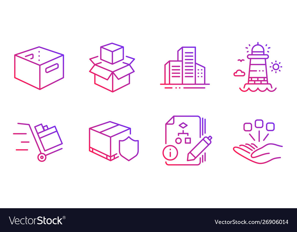 Office box algorithm and lighthouse icons set vector image Office box algorithm and lighthouse icons set