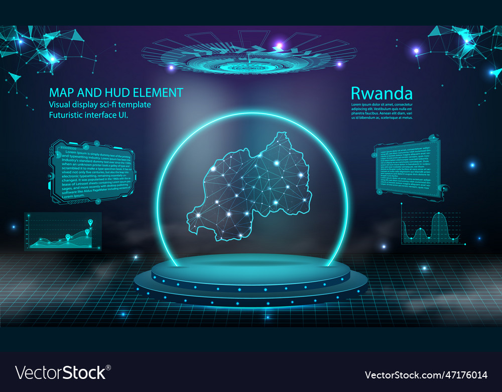 Rwanda map light connecting effect background vector image Rwanda map light connecting effect background