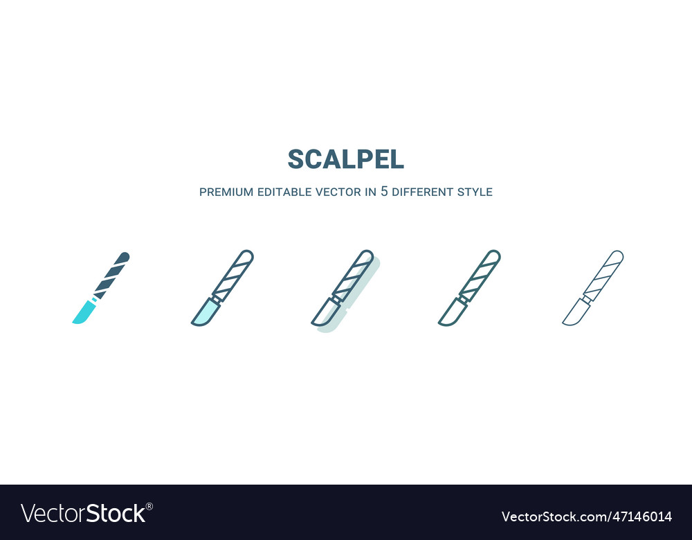 Scalpel icon in 5 different style outline filled vector image Scalpel icon in 5 different style outline filled