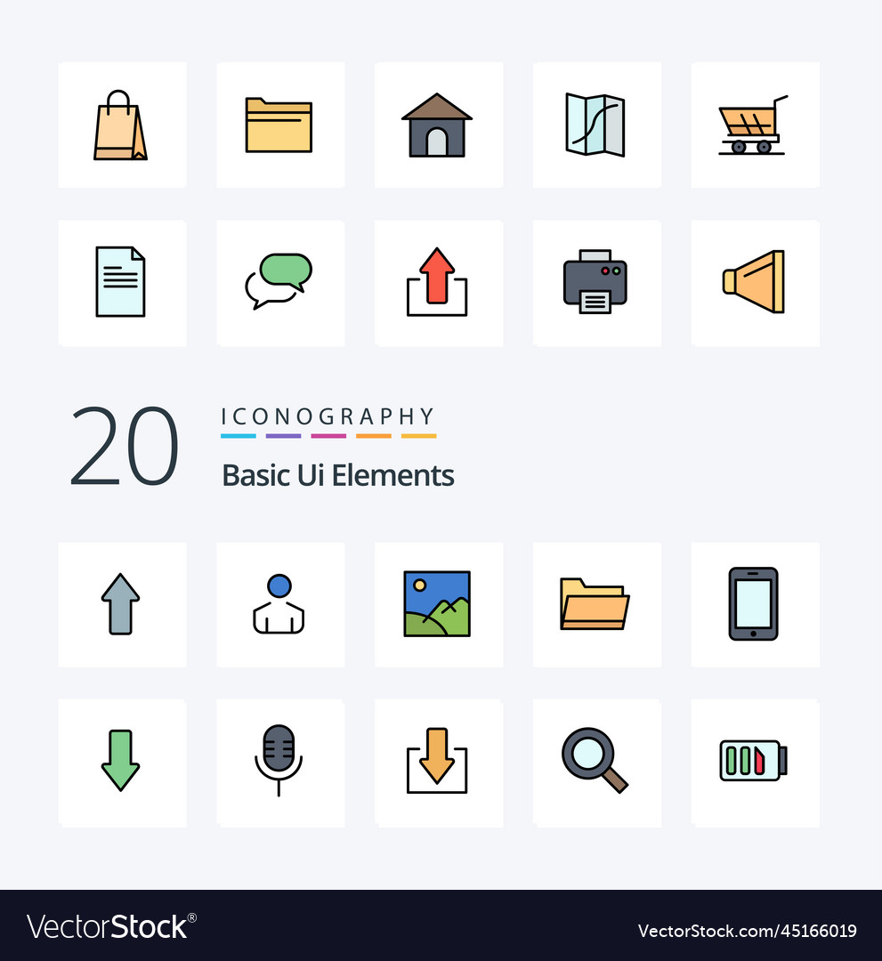 20 basic ui elements line filled color icon pack