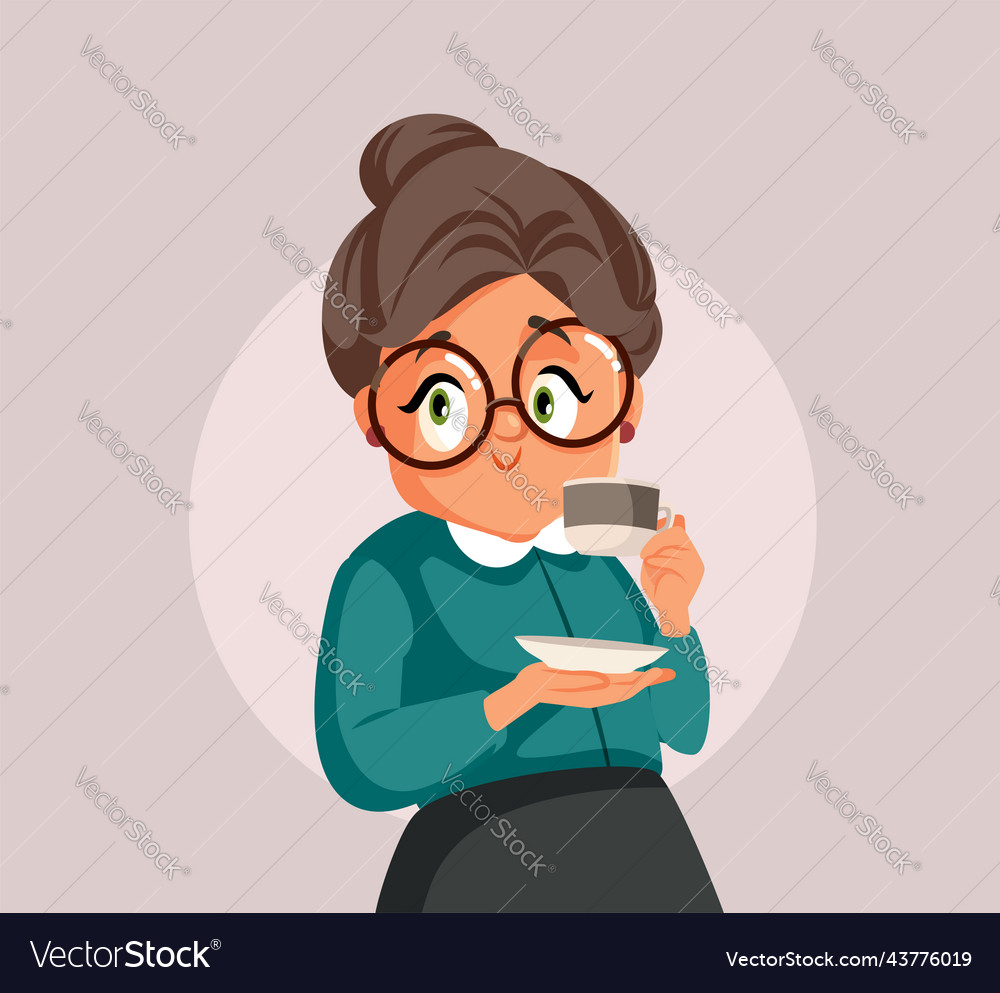 Granny entspannen mit einer Tasse Kaffee Cartoon