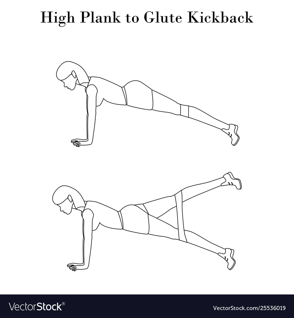 High plank to glute kickback exercise outline