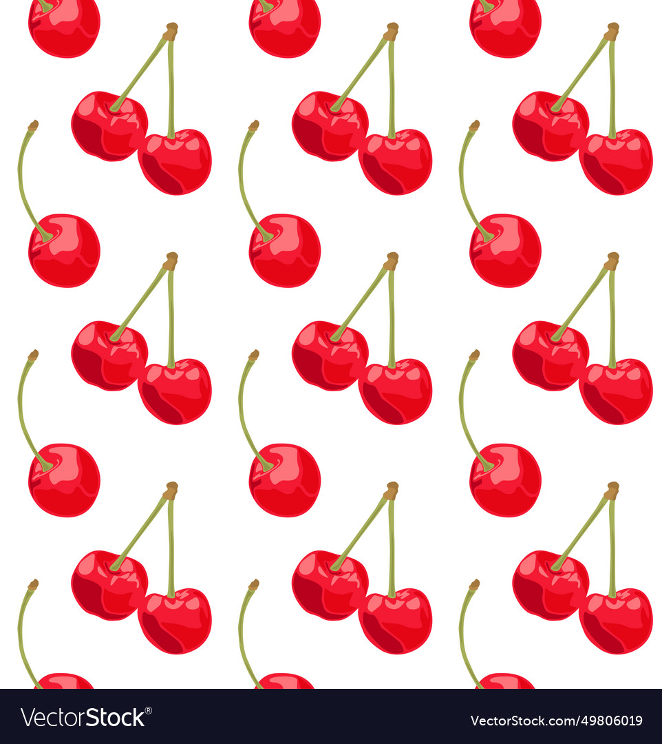 Red cherry with twigs seamless pattern
