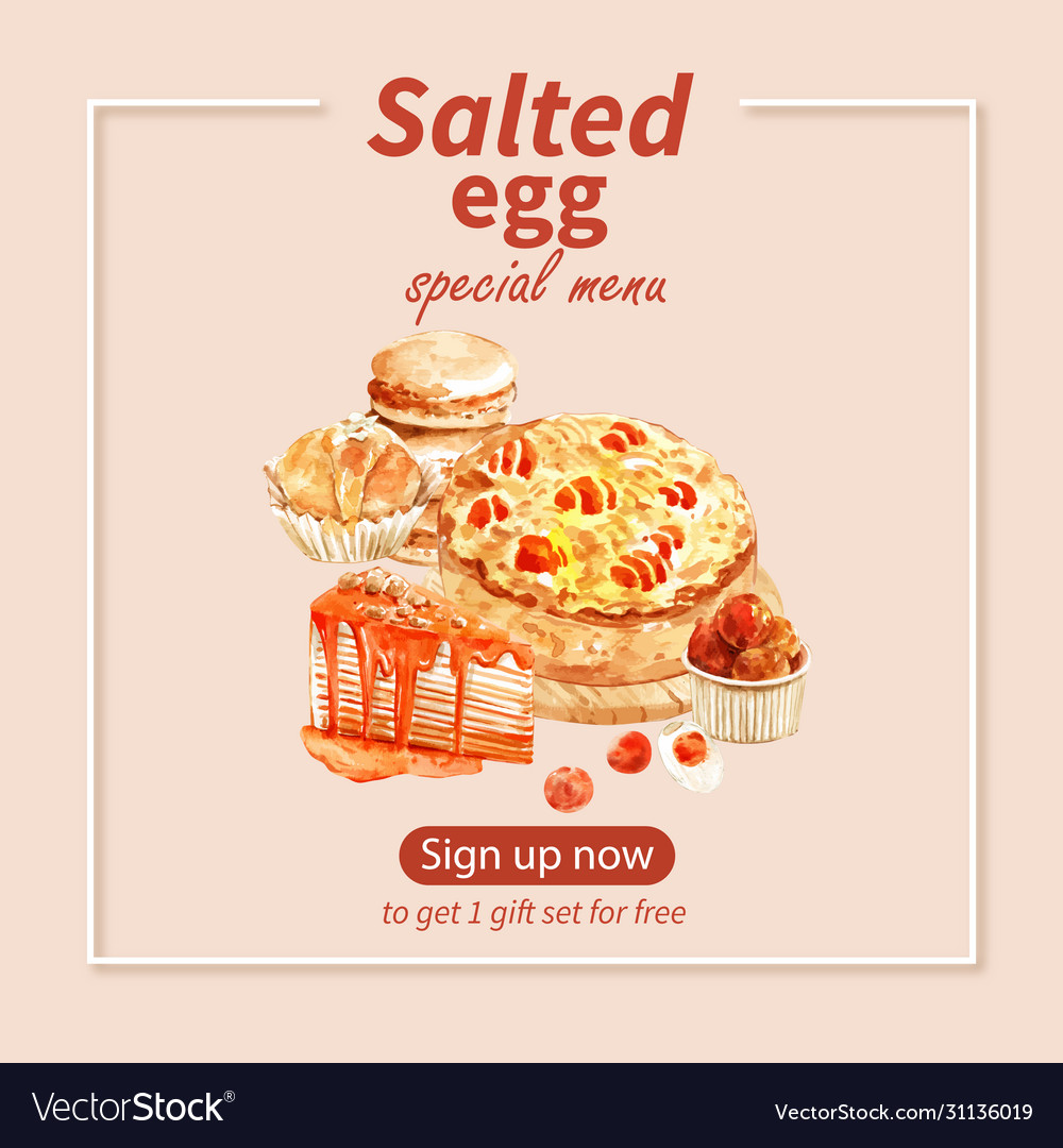 Salted egg social media design with cake macarons