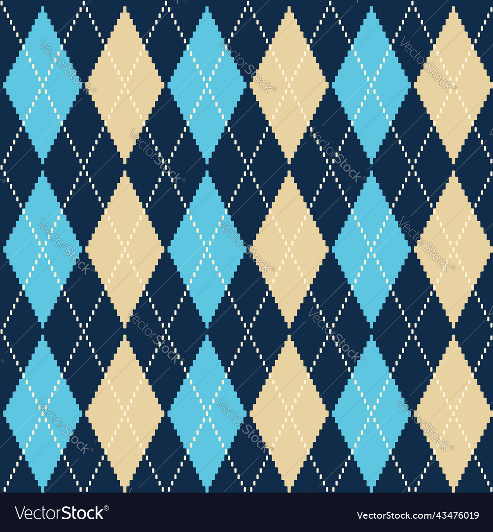 Seamless argyle check pattern in blue and beige vector image Seamless argyle check pattern in blue and beige
