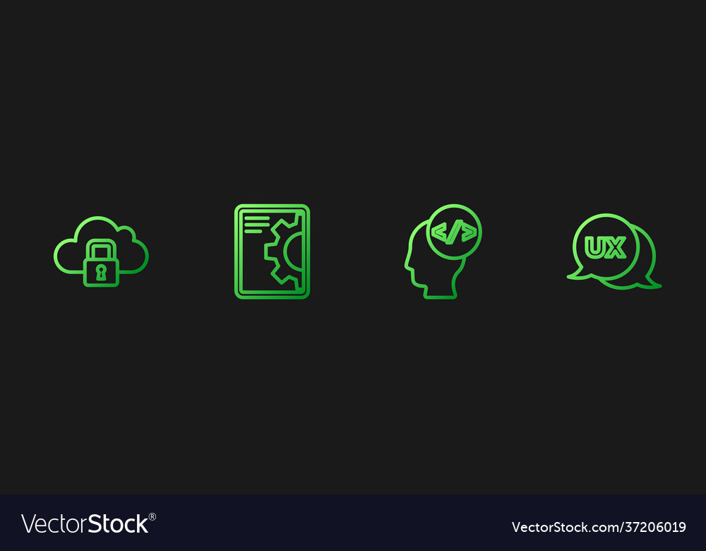 Set line front end development cloud computing vector image Set line front end development cloud computing