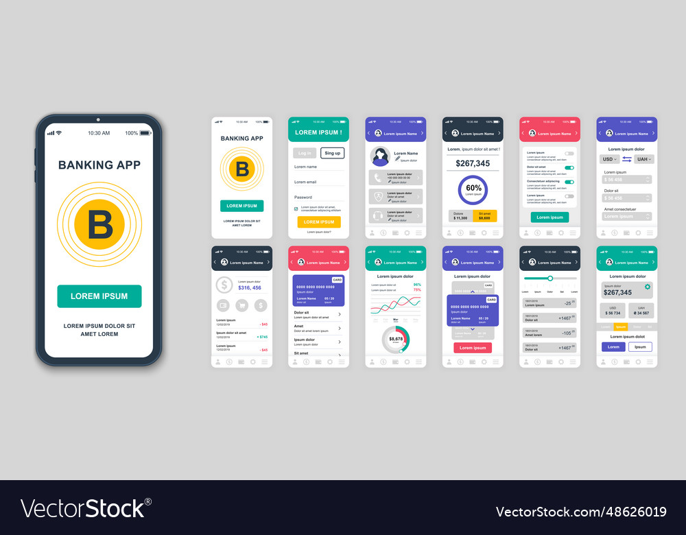 Set of ui ux gui screens banking app flat design