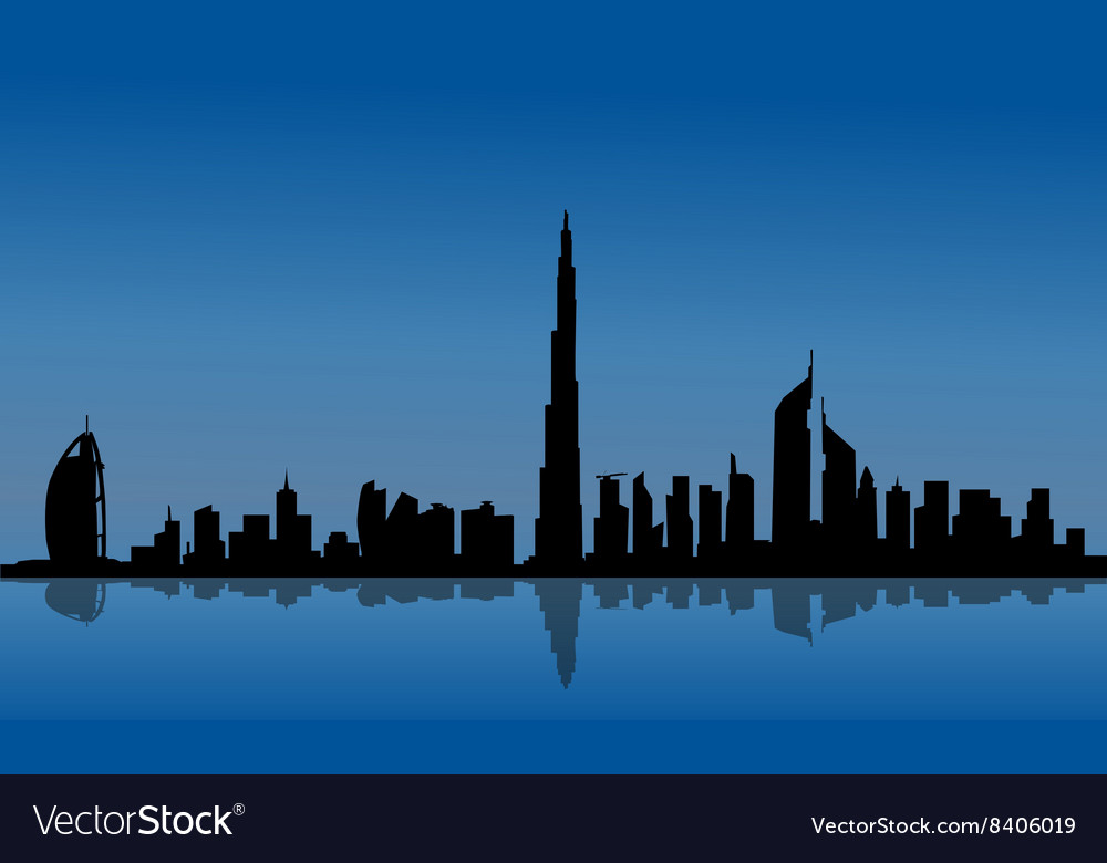 Silhouette of dubai and reflections