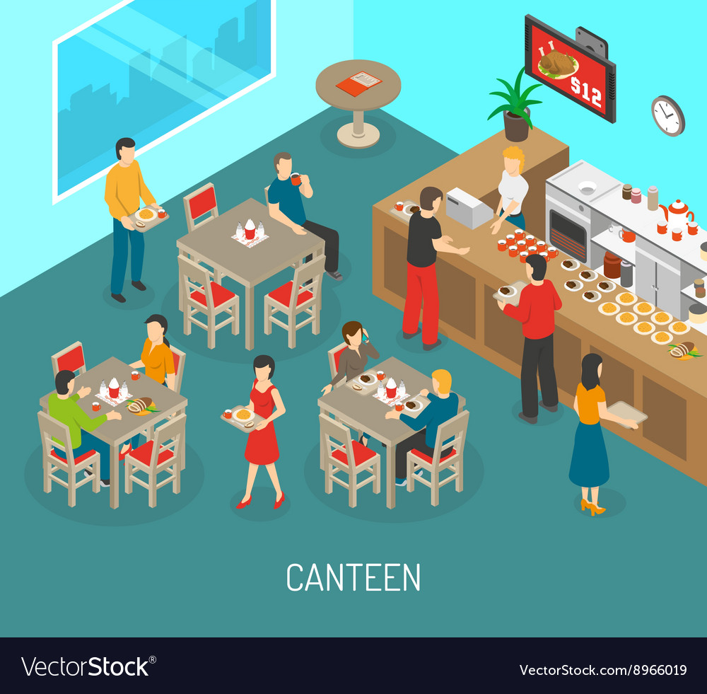 workplace-canteen-lunch-isometric-poster-vector-image