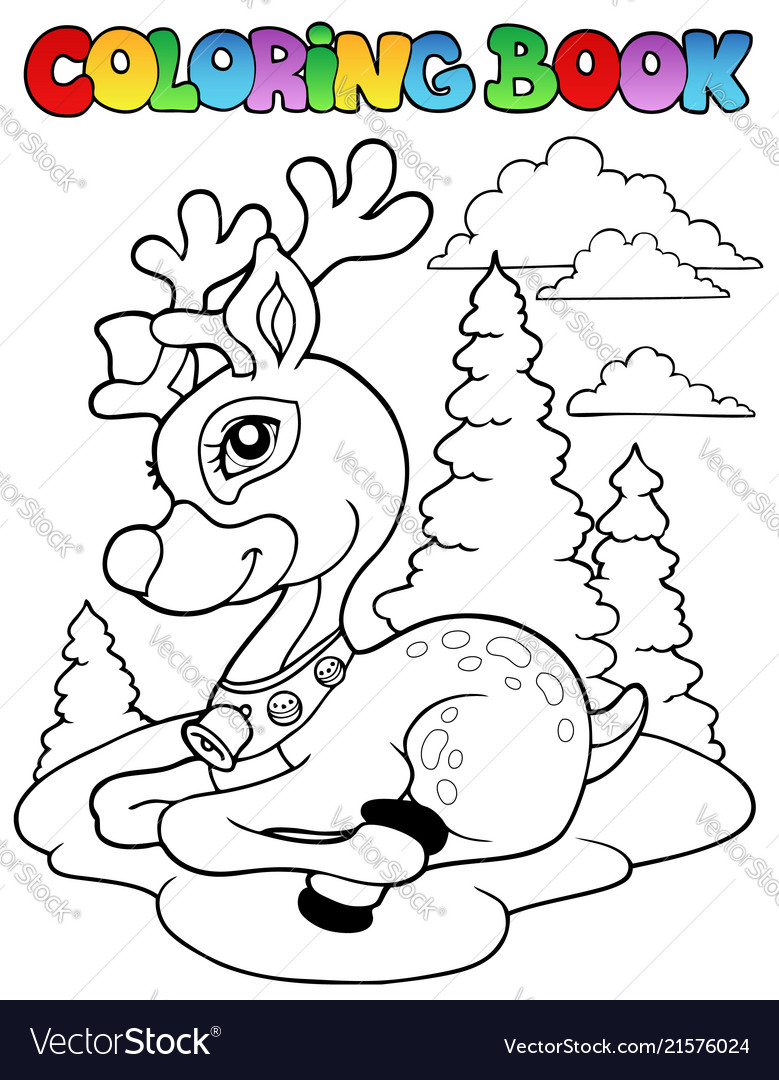 Coloring book christmas reindeer 1 Royalty Free Vector Image