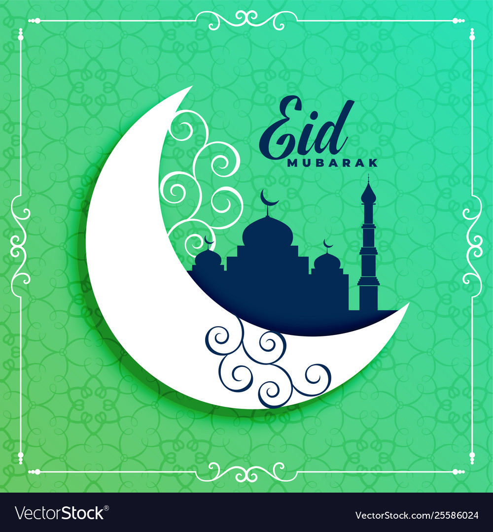 Creative moon and mosque eid mubarak background Vector Image