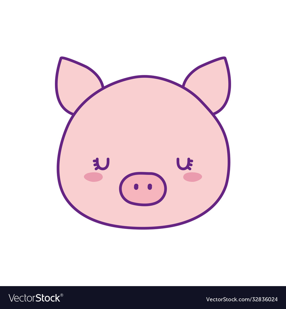 Cute pig face cartoon line and fill style icon