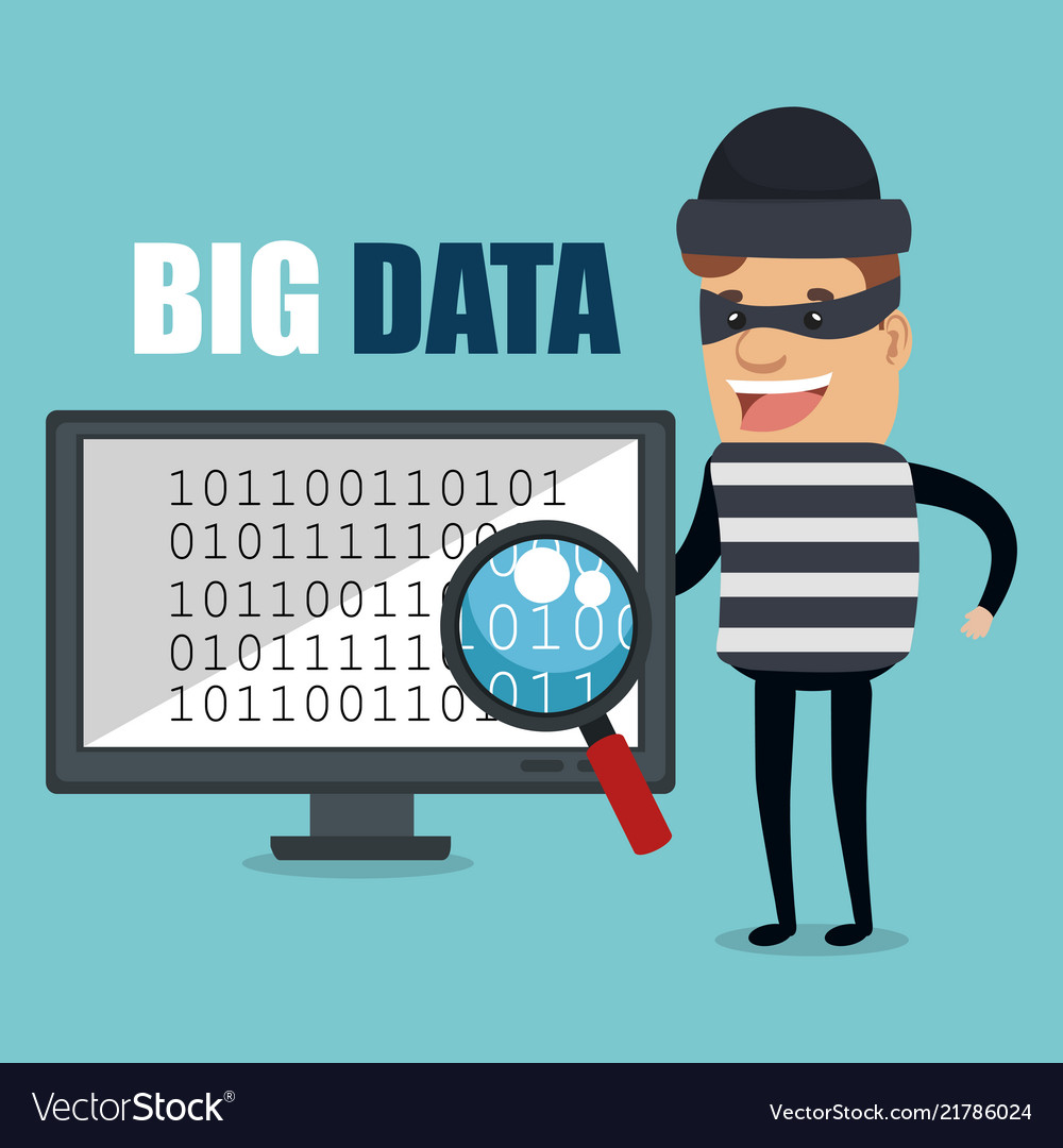 Desktop computer with big data icons vector image Desktop computer with big data icons