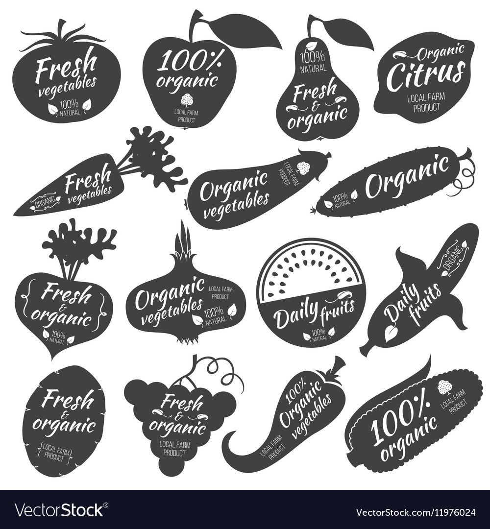 fruits and vegetables stickers labels royalty free vector